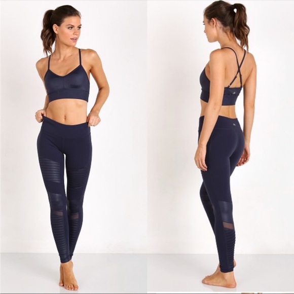 NWT ALO Moto Leggings Rich Navy / Rich Navy Glossy - Picture 5 of 10